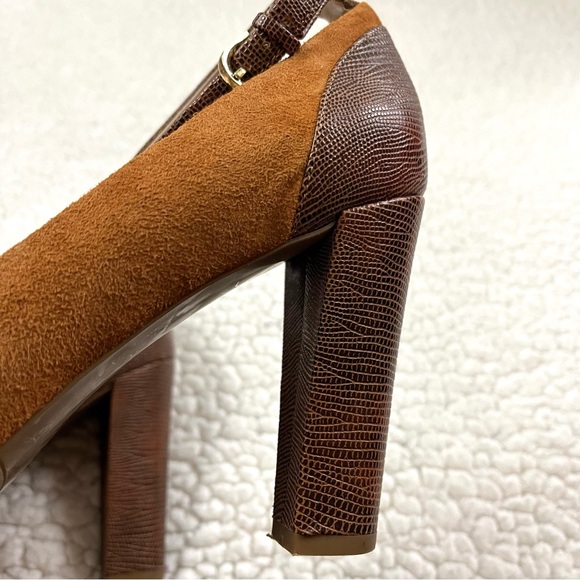 Franco Sarto Denise Sandy Brown Suede Emboss Snakeskin Mary Jane Heel Size 9 - Picture 3 of 11
